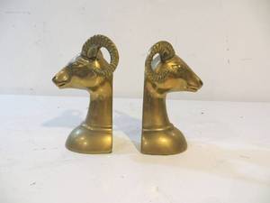 lot 18 image: Pair of VINTAGE Brass Ram Bookends