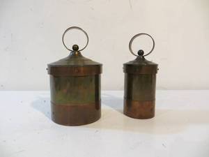 lot 37 image: 2 VINTAGE Lidded Metal Canisters
