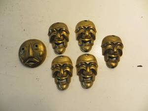 lot 48 image: 6 Miniature Brass Masks