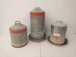 Three Metal Galvanized Cans
