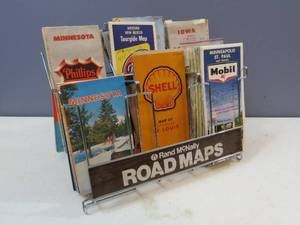 lot 20 image: VINTAGE Rand McNally Road Maps Stand with Maps