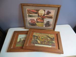 lot 139 image: 3 Framed Pieces of Train Art