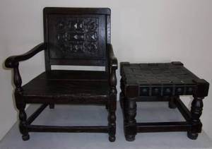 lot 276 image: Hand Carved Chair and Footshool