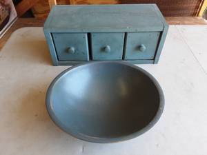 lot 6 image: Wood Dough Bowl & 3-Drawer Bin