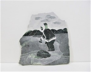 lot 25 image: Relief Carved Stone Slab Inuit Aleut Artwork