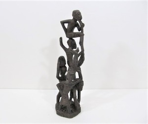 lot 30 image: Vintage Hand Carved African Hardwood Figural Group Sculpture.