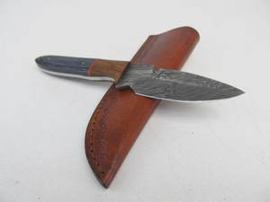 lot 49 image: Custom Made Fixed Blade Knife wDamascus Steel Blade