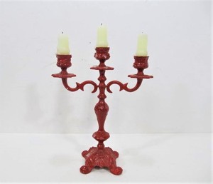 lot 76 image: Painted Red Cast Iron Candelabra