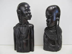 lot 113 image: Very Nice Hand Carved African Hardwood Ebony Bust Sculptures