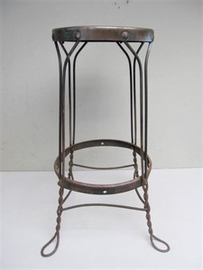 lot 124 image: Antique Wrought Iron Twist Leg Industrial Stool