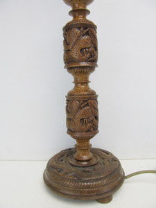 lot 132 image: Old Vintage Relief Carved Wood Oriental Dragon Lamp