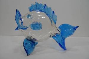 lot 180 image: Large Vintage Cobalt Blue & Clear Art Glass Fish Jar - Blenko
