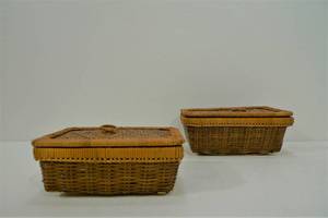 lot 188 image: Pair of Vintage Woven Lidded Trinket Boxes
