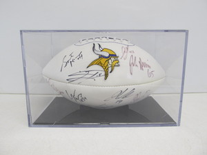 lot 210 image: Autographed MN VIKINGS Football w Acrylic display Case
