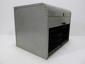 lot 255 image: Vintage Industrial Style 1950s BRUMBERGER Roll-Up Metal File Holder Cabinet