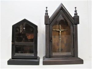 lot 219 image: 2 Vintage Wooden Clock Cases - One Antique Case wCrucifix