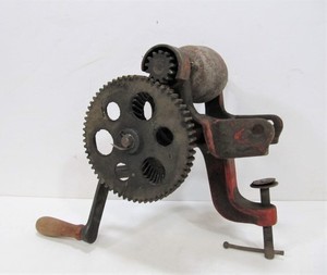 lot 223 image: Antique Cast Iron Hand Crank Grinding Sharpening Wheel Tool