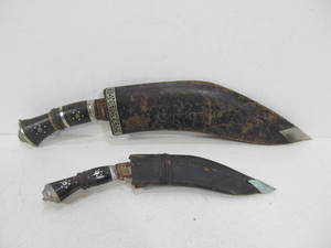 lot 19 image: Pair of Vintage Middle Eastern Khukuri Knives wSheaths