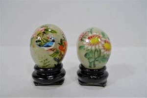 lot 196 image: Pair of Small Oriental Hand Painted Jade Eggs