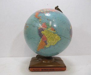 lot 289 image: Nice Mid Century 1950s REPLOGLE World Globe wMatching Atlas