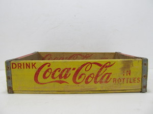 lot 291 image: Vintage Yellow Coca Cola Wooden Advertising Crate