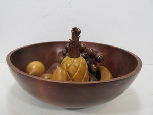 lot 295 image: Vintage Baribocraft Wood Bowl wWooden Fruit Centerpiece