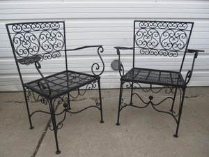 lot 256 image: Pair of Vintage Wrought Iron Patio Chairs