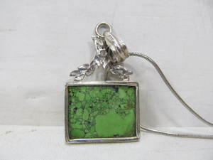lot 307 image: Sterling Silver & Green Turquoise Pendant Necklace
