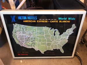 lot 318 image: Original Vintage AirportHilton Hotels Advertising Lighted US Route Map Sign