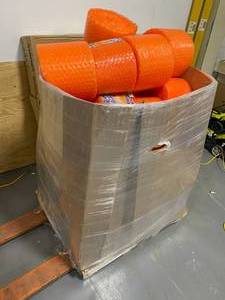lot 24 image: Entire Gaylord of orange bubble wrap. Various sizes