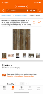 lot 43 image: DURADECOR - Lot of 6 BLAZED BARNWOOD 6 X 36 Peel and Stick wall and floor Luxury Vinyl Planks (21 Sq Ft per case)