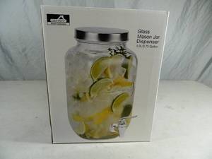 lot 32 image: New Glass Mason Jar Drink Dispenser