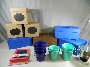 lot 58 image: New Chalkboard Easel, New Metal Buckets, and More
