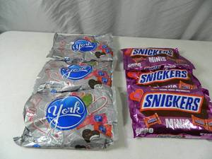 lot 118 image: 3 New Bags of York Peppermint Patties and 3 New Bags of Snickers