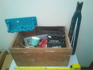 lot 224 image: Vintage Wood box with Misc. contents