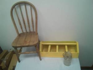 lot 227 image: Wood Chair, toolbox, Kerr jar.
