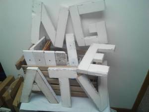 lot 235 image: Wood Crate with 12  wood letters  more