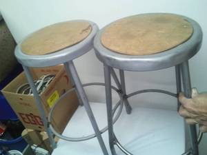 lot 240 image: 2 metal shop stools - solid
