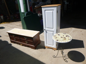 lot 59 image: Cedar Chest, Storage Cabinet and Small Table