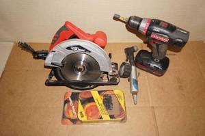 lot 97 image: Corded Circular Saw, Cordless Drill