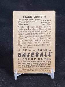 lot 6 image: 1952 Bowman Baseball Card Frank Crosetti