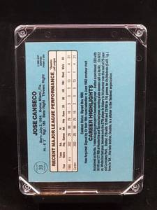 lot 71 image: 1986 Donruss Baseball Jose Canseco Rookie Card # 39