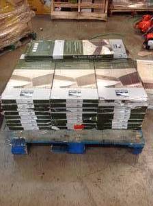 lot 17 image: Pallet of assorted TrafficMASTER Sedona 12 in. W x 36 in. L Luxury Vinyl Tile Flooring (24 sq. ft.  case) ( set of 25 ) not used