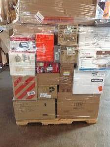 lot 21 image: Pallet of assorted household goods assorted door-locks, housewares, lightning, tools this is a mixed pallet