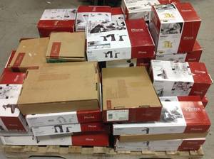 lot 8 image: Pallet of assorted Pfister  kitchen and bathroom faucets all complete inspected  and in good condition