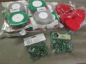 lot 13 image: 5- 4pk Christmas Ribbon, Green Bell...
