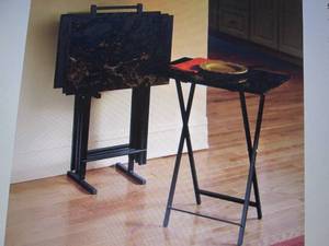 lot 95 image: 5-Piece Faux-Marble Tray Table Set ...