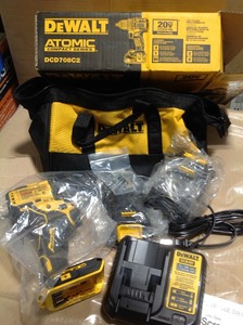 lot 22 image: Dewalt ATOMIC 20-Volt MAX Lithium-Ion Brushless Cordless Compact 12 in. Drill Driver w (2) Batteries 1.3Ah, Charger & Bag DCD708c2 in like new condition