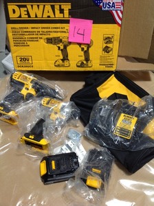 lot 14 image: Dewalt 20-Volt MAX Lithium-Ion Cordless DrillImpact Combo Kit (2-Tool) with (2) Batteries 1.5Ah, Charger and Tool Bag in like new condition