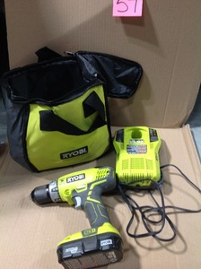 lot 57 image: Ryobi 18-Volt ONE Cordless 12 in. Hammer DrillDriver includes charger and 1 battery and bag  in very good condition